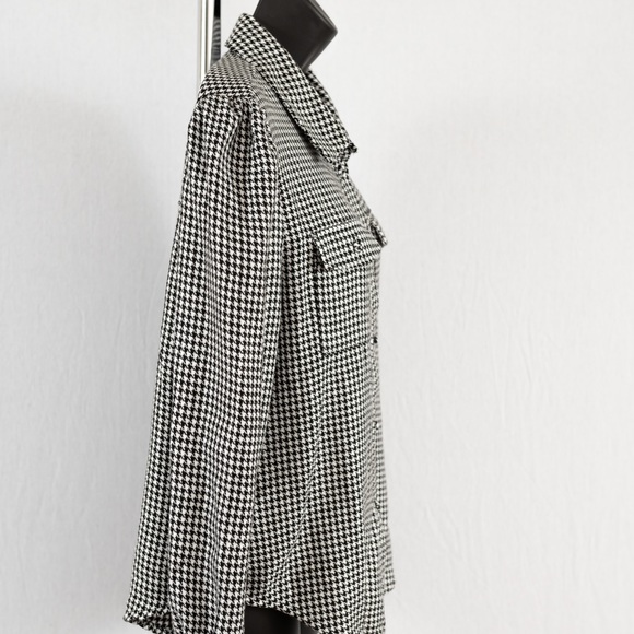Zara Houndstooth print long sleeve buttons down shirt size M - Picture 11 of 16